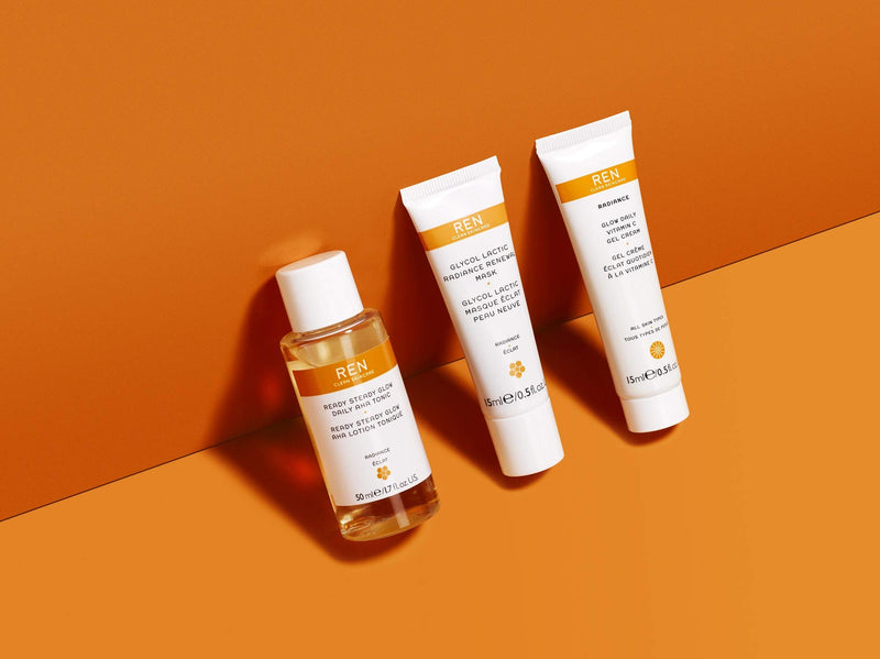 REN Clean Skincare Glow on the Go Travel 3-Piece Kit ($40 Value) Includes Travel-Size Ready Steady Glow Tonic, Glow Daily Vitamin C Gel Cream & Glycol Lactic Radiance Renewal Mask - BeesActive Australia