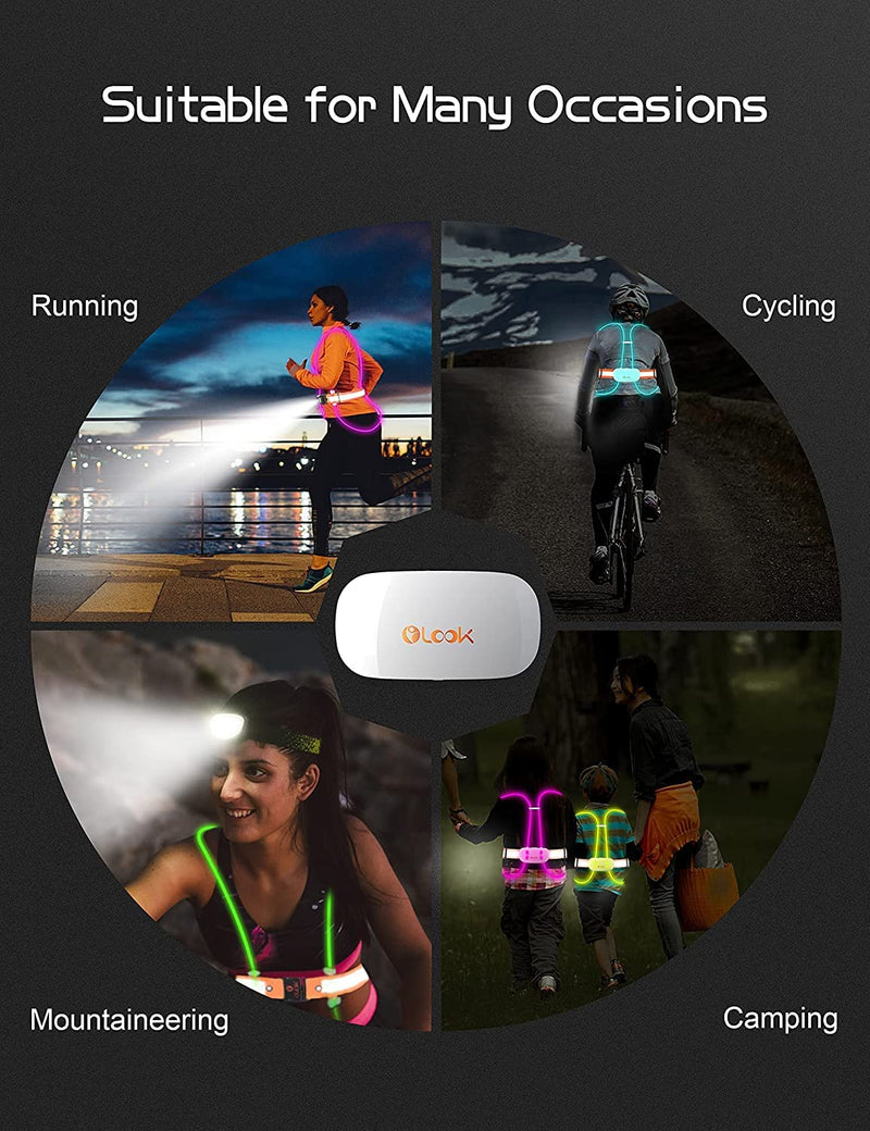 Olook LED Running Vest with Lights - Multicolor Illuminated Light Up Running Vest, Rechargeable Running Lights for Runners, Enhanced Non-Slip Lighting Tube, Adjustable Front Light, Waterproof Orange Large - BeesActive Australia