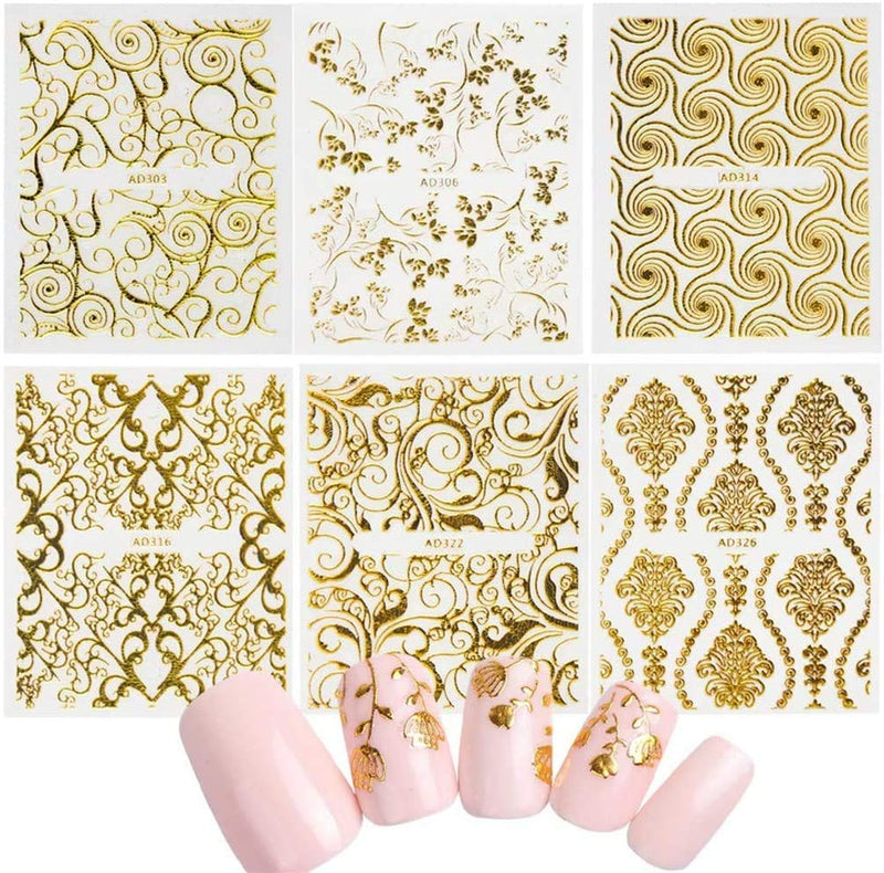 21 Sheets 3D Metallic Nail Decoration • Nail Decals Stickers Self Adhesive Nail Art (No Repeat Design) - BeesActive Australia