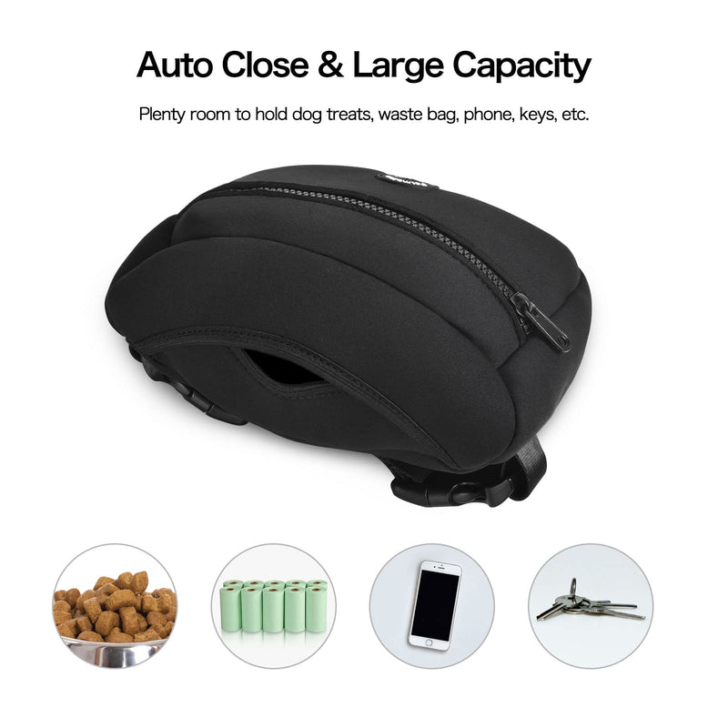 Petmolico Neoprene Dog Treat Pouch, Auto Closed Dog Training Pouch Fanny Pack Wasit Bag with Dog Poop Bag Dispenser for Hands-Free Dog Walking Black - BeesActive Australia