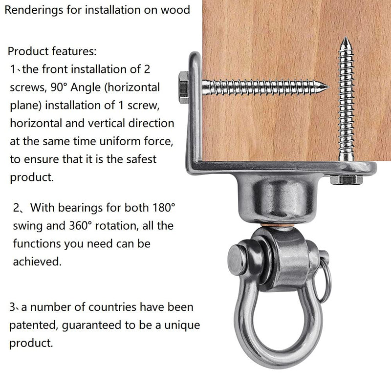Dakzhou Stainless Steel Hanger 180°+360° Swing Bearing, Used for Yoga Hammock Chair, sandbag, Swing - BeesActive Australia