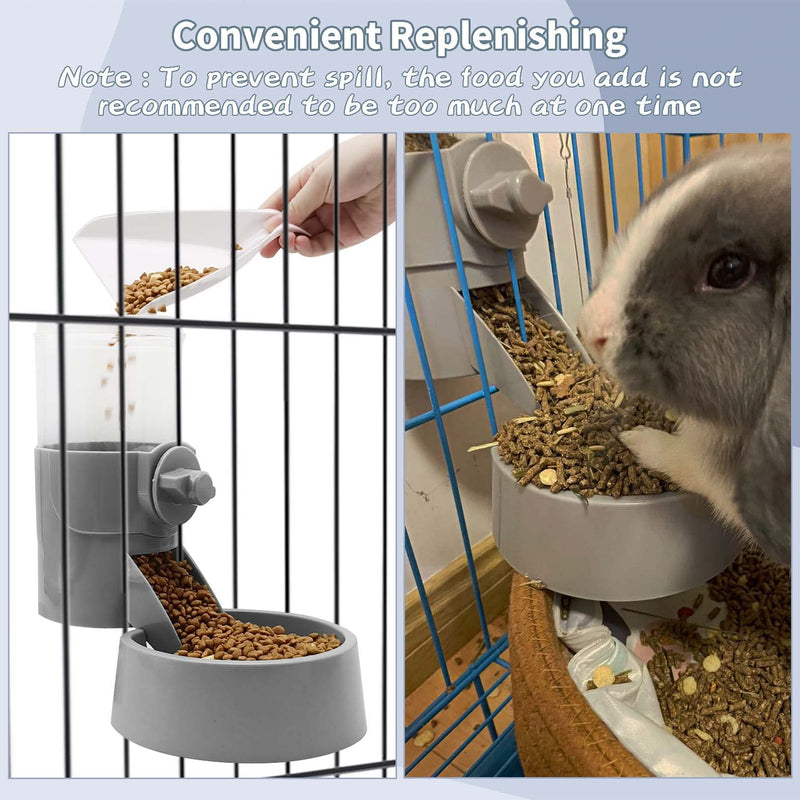 Tfwadmx Rabbit Hanging Auto Food Water Dispenser Pet Cage Suspended Food Water Bowl Chinchilla Gravity Detachable Feeder Waterer Set for Puppy Kitten Bunny Ferrets Guinea Pig Water + Food Dispenser gray - BeesActive Australia