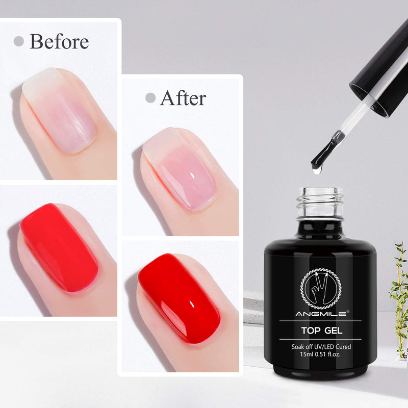 Angmile Gel Nail Polish Base And Top Coat Set Of 6, No Wipe Top Coat Base Coat Set Protective Effect High Glossy Extreme Shine Long Lasting For Soak Off Nail Lamp LED Light 15ml High Volume - BeesActive Australia