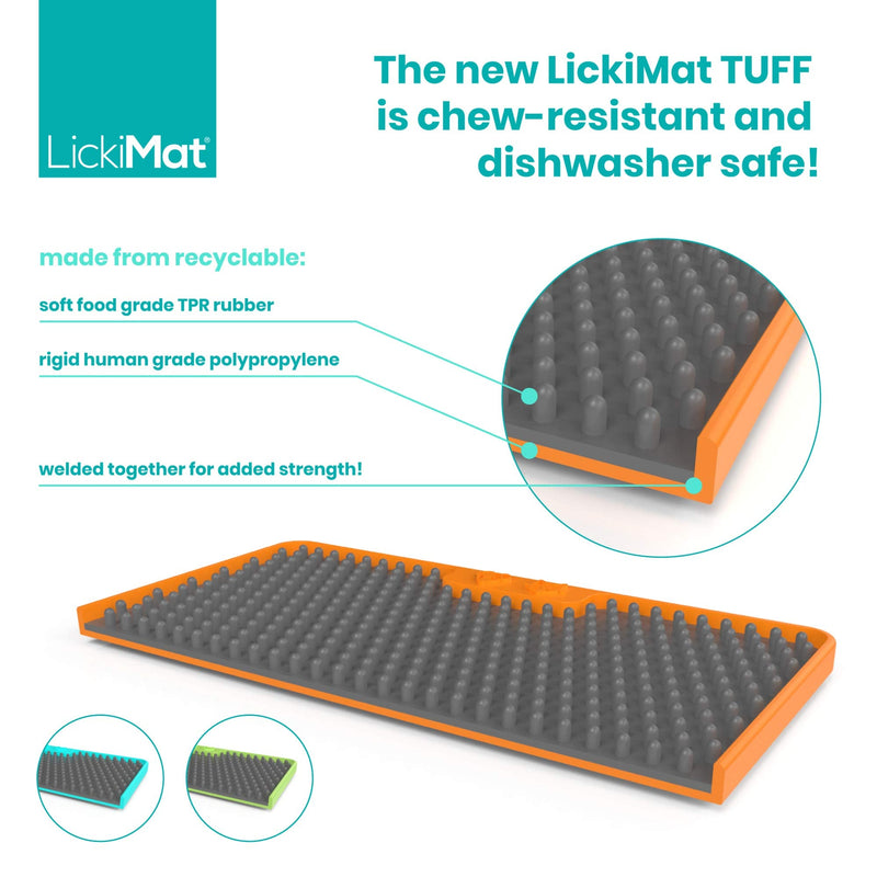 Lickimat Tuff, Heavy-Duty Dog Slow Feeders Lick Mat, Boredom Anxiety Reducer; Perfect for Food, Treats, Yogurt, or Peanut Butter. Fun Alternative to a Slow Feed Dog Bowl! Turquoise Soother - BeesActive Australia
