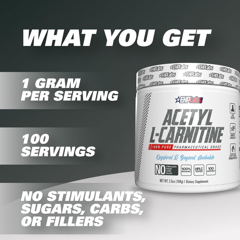 EHPlabs Acetyl L Carnitine Powder, Supports Natural Energy Production, Supports Metabolism, Assists in Healthy Brain Function, Supports Heart Health, Vegan, Gluten Free, Non GMO, 100 Serving, 500g - BeesActive Australia