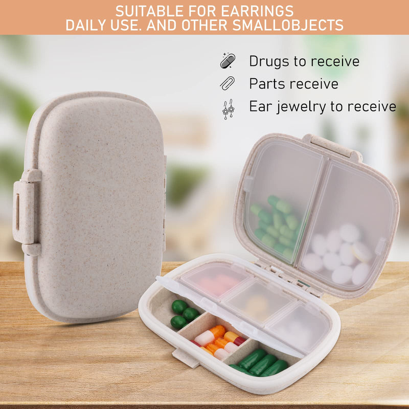 Sibba Pill Organizer Box Case Container 1 PC Travel Size Cute Small Daily Medicine Personal Storage Portable Mini 7 Day Weekly Vitamin Compact Aesthetic Pills Pocket Divider for Bag Purse Traveling Beige - BeesActive Australia