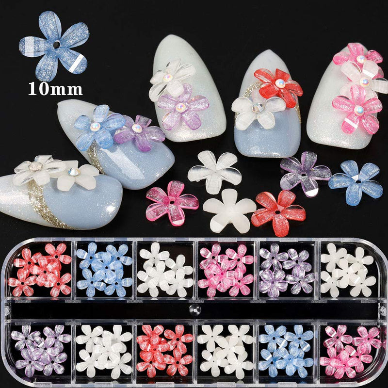 Flower Nail Art Charms 60pcs Nail Glitter Decals Decoration 3D Nail Flower Colorful Design Acrylic Nail Stud Jewelry Salon Nail Accessories Supplies for Women DIY Manicures Tips C - BeesActive Australia