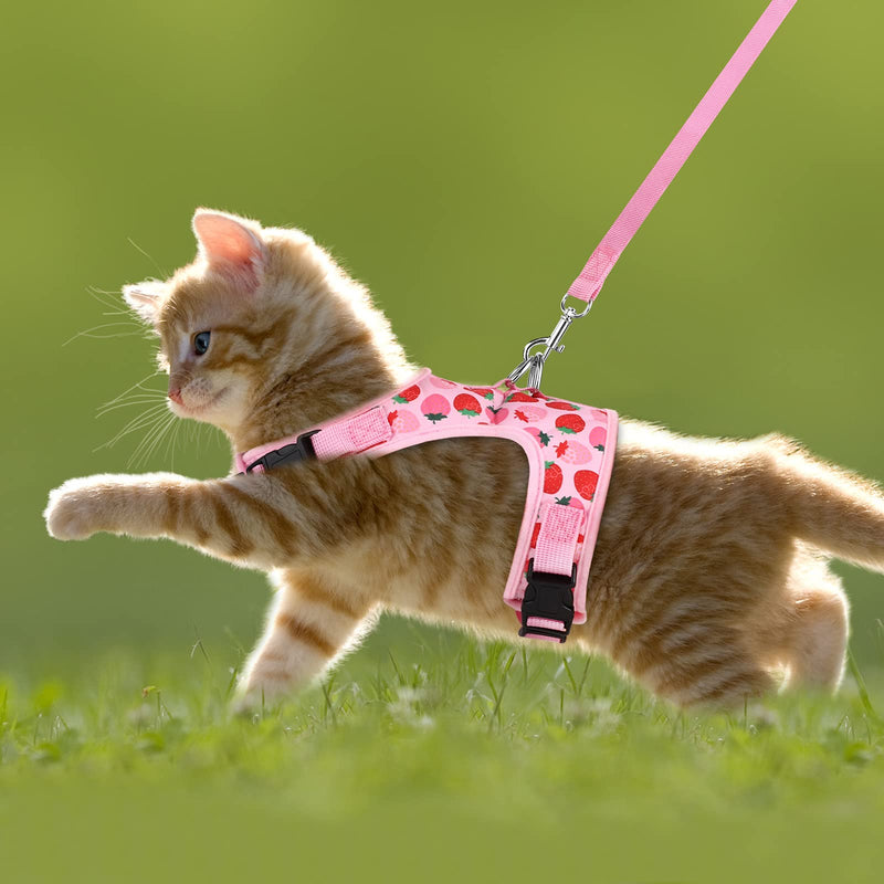 URATOT Cat Harness and Leash Set Cat Vest Harness Pet Leash and Collar Set Pet Harness for Kitties Puppies Small Pets Outdoor Walking Strawberry - BeesActive Australia