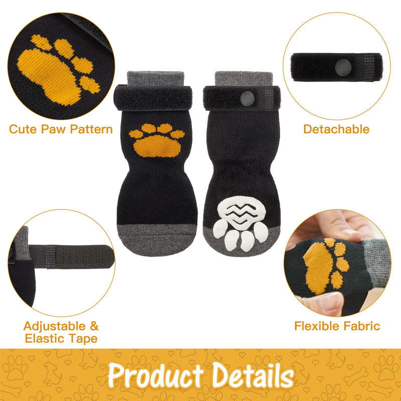 SCIROKKO 3 Pairs Anti-Slip Dog Socks - Adjustable Pet Non-Slip Paw Protection with Paw Pattern for Puppy Doggy Indoor Traction Control Wear on Floor M - Paw width 2.73 in Black - BeesActive Australia