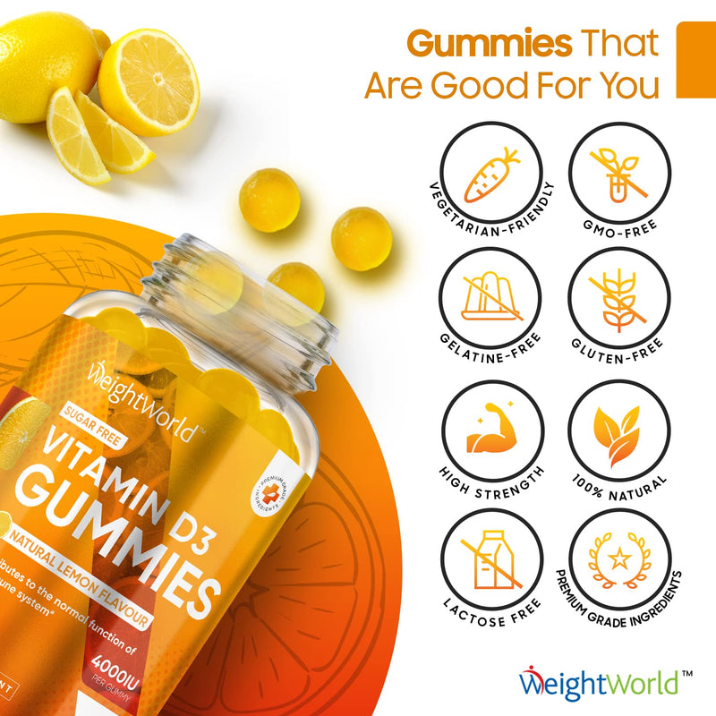 Vitamin D Gummies Adults 4000IU - Sugar-Free - 4 Months Supply - Natural Lemon Flavour - 120 Chewable Vitamin D3 Gummies - Vegetarian Friendly - High Strength Vitamin D Supplement - GMO & Gluten Free - BeesActive Australia