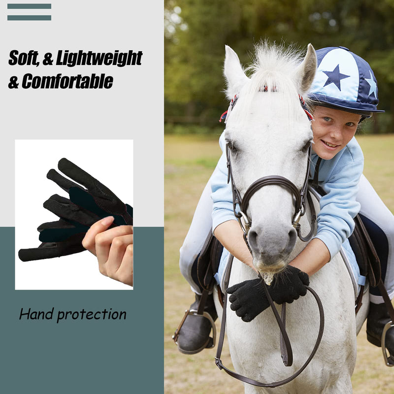 SDKSEOM Kids Horse Riding Gloves Anti-Slip Boys & Girls Winter Equestrian Horseback Riding Gloves Youth Women Outdoor Sports Mitts Perfect for Biking Cycling Gardening Black L（Age 10-12） - BeesActive Australia