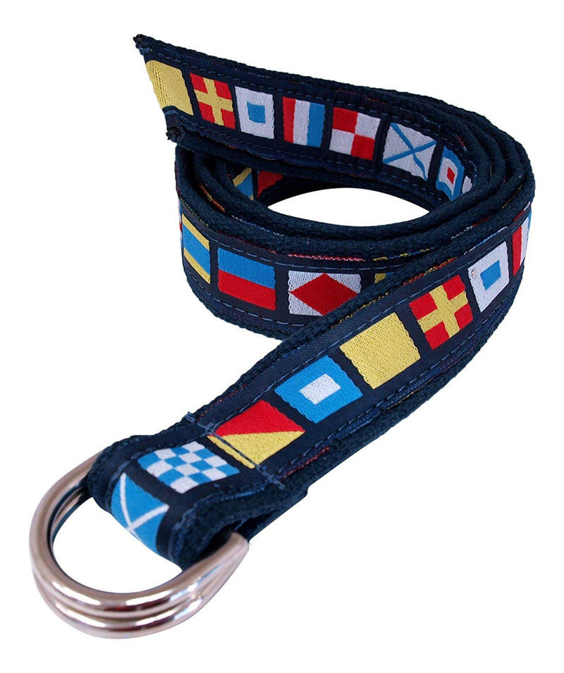 [AUSTRALIA] - Skippers D-Ring Nautical Code Flags Belt on Navy Webbing, Silver D-Ring S 40" Long (Pant Waist 30-32) 