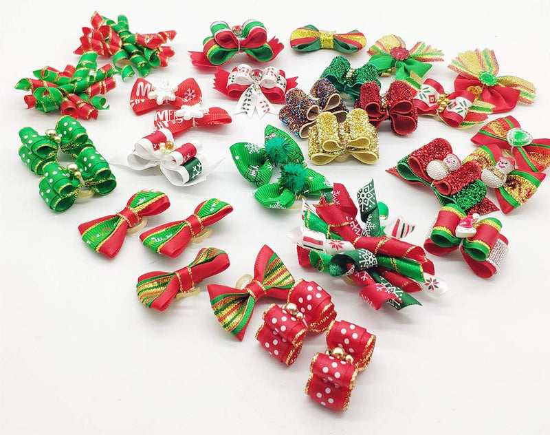 Hixixi 30pcs Dog Puppy Cat Mix Christmas Shiny Rhinestone Hair Bows Rubber Bands Pet Xmas Grooming Accessories (30PCS) - BeesActive Australia