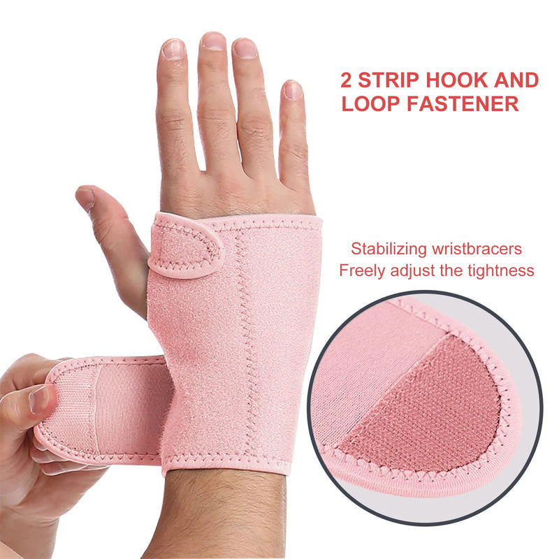 yeloumiss Wrist Splint Support Brace Compression Wrist Brace Elastic Adjustable Carpal Tunnel Support with Metal Strip for Sports, Fitness, Arthritis, Tendonitis One Size Single (Right Hand, Pink) Right Hand - BeesActive Australia
