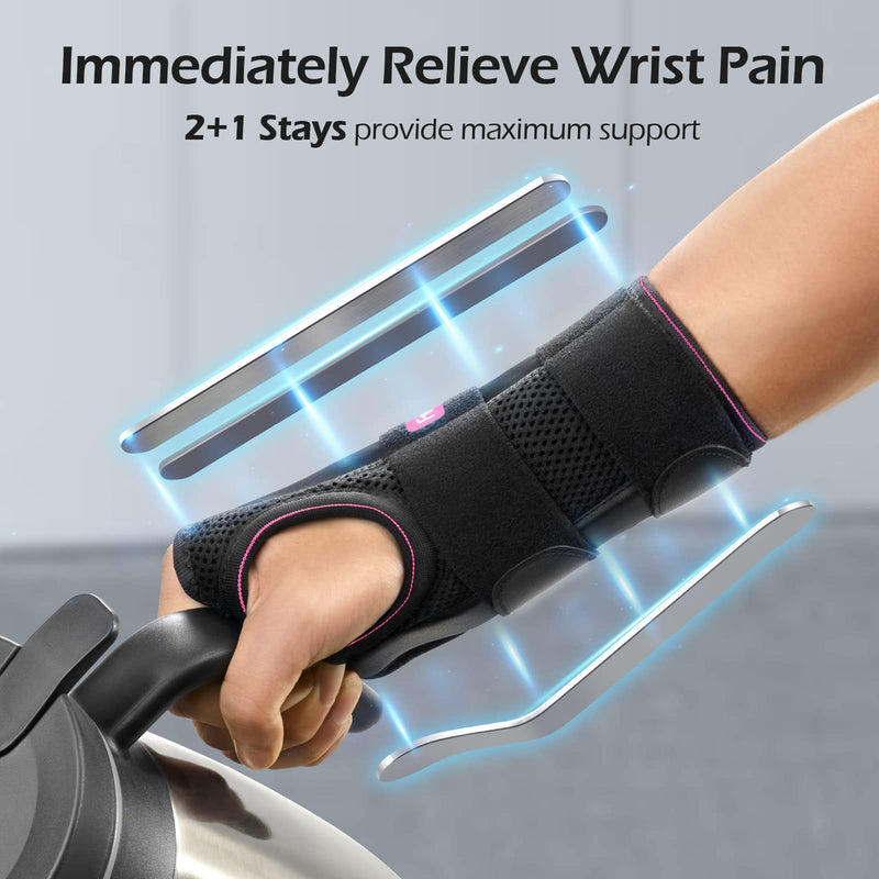 FREETOO Doctor Approved Wrist Support with 3 Stays,Adjustable Day Night Carpal Tunnel Wrist Splint for Men Women,Wrist Support Brace for Arthritis,Tendonitis,Sprained,RSI, Sports Protect, Right(S/M) Right(13-20CM) Right-RoseRed - BeesActive Australia