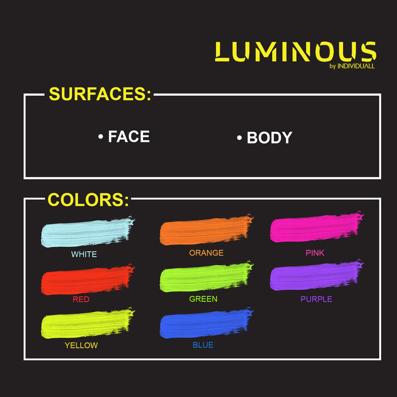 LUMINOUS UV Body Paint - Set of 8 x 20 ml / 0.7 fl oz  pots- Black Light Neon Make-Up - Bodypainting Neon Blacklight Bodypaint Face Paints - BeesActive Australia