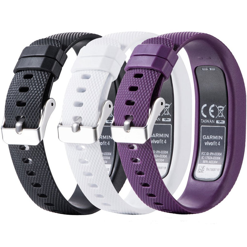 QGHXO Band for Garmin Vivofit 4, Soft Silicone Replacement Watch Band Strap for Garmin Vivofit 4 Activity Tracker, Small, Large, Ten Colors (A-Black&White&Purple, Large) A-Black&White&Purple - BeesActive Australia