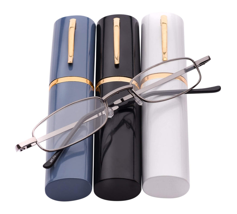 MT74 Pen Holder Grey or Silver Frame Compact Reading Glasses with Case with 12 Lens Strength Variations Up to +3.75 Black 4.0 x - BeesActive Australia