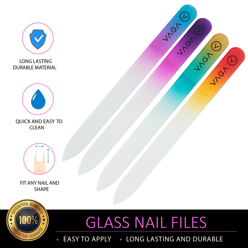 VAGA Crystal Glass Nail File Set of 4 Nail Care Crystals Glass Nail Files in Cheeky Colors, Fingernail File for Manicure, Nail Strengthener hardener, Nails Buffer for Natural and Acrylic Nail filer - BeesActive Australia