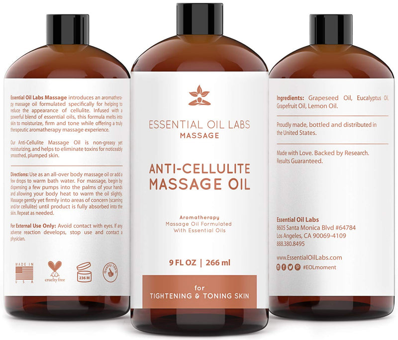 Anti Cellulite Massage Oil w/Eucalyptus Essential Oil, Grapeseed Oil, Lemon Essential Oil & Grapefruit Essential Oil – All-Natural, Non-Greasy Aromatherapy Body Oil for Smooth, Plumped Skin [9 oz] - BeesActive Australia