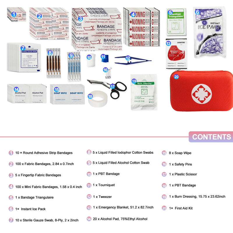 276PCS Personal First Aid Kit for Car Emergency Supplies Mini Compact Bag for Backpack, Basic Camping Essentials Survival Kit for Hiking Travel AMORNING - BeesActive Australia