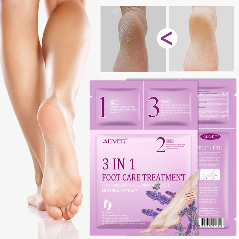 Foot Peel Mask, 3 Pack 3 in 1 Foot Peeling Mask for Soft Baby Feet - Hard Skin Remover Foot Mask, Removes Calluses and Hard Skin, Foot Care For Men and Women (Lavender) - BeesActive Australia