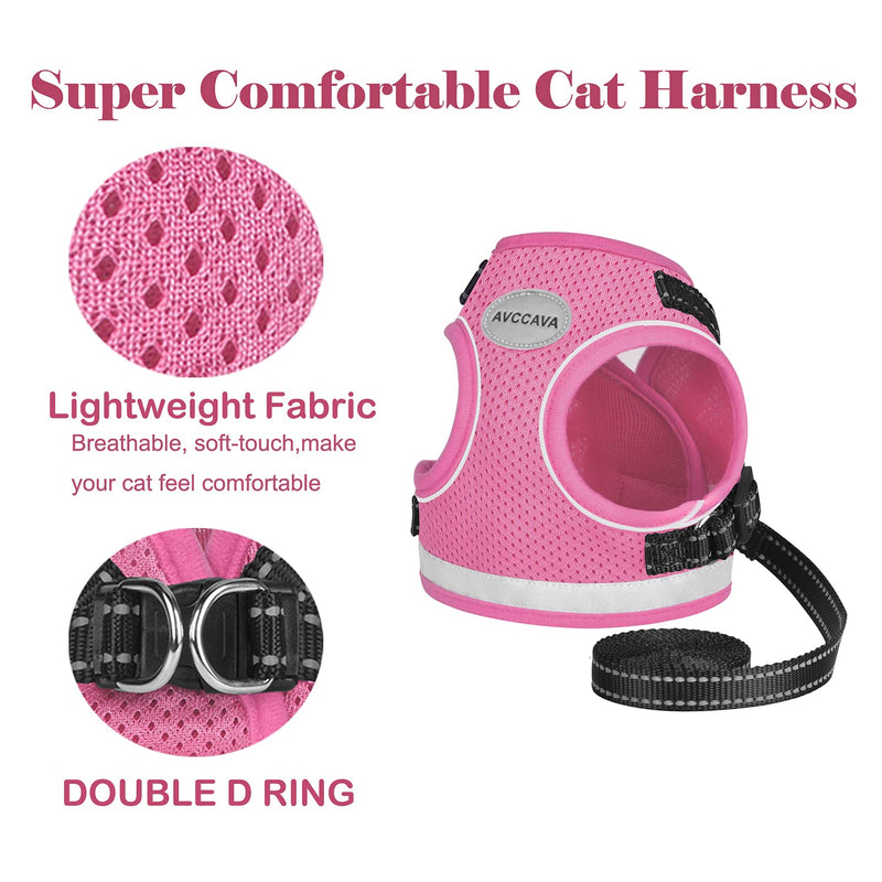 Cat Harness and Leash for Walking, Kitten Escape Proof Harnesses, Adjustable Reflective Puppy Vest Harness with Leashes Set, Easy Adjustable Soft net Breathable Pet Safety Jacket S (Chest: 9" - 11") Pink - BeesActive Australia