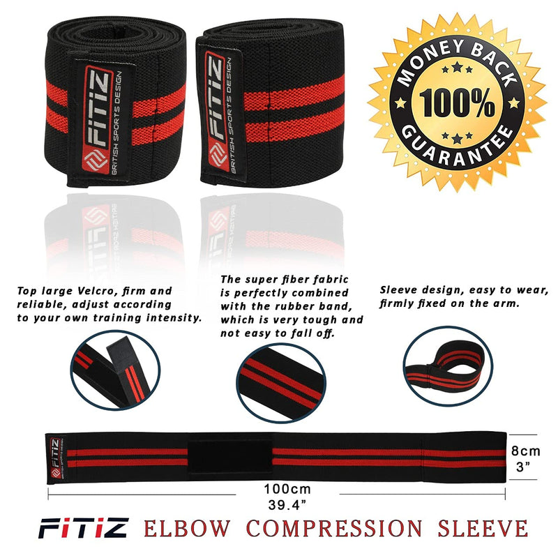 FITIZ Elbow Sleeve Wraps-Elbow Straps Brace For Support & Compression for Weightlifting (Black) Black - BeesActive Australia