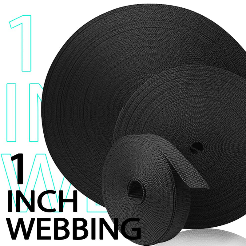 TECEUM 1 Inch Webbing – Black – 10 Yards – 1” Webbing for Climbing Outdoors Indoors Crafting DIY - BeesActive Australia