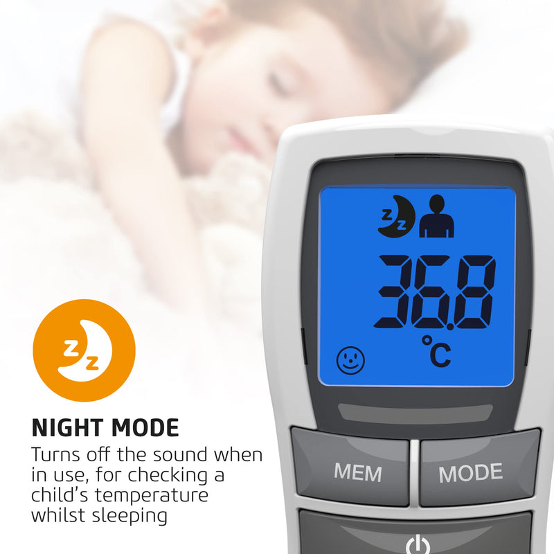 Salter TE-250-EU No Touch Infrared Thermometer, Forehead Mode, Objects and Liquids, Night Mode, Fever Alarm, 30 Memory Recall, One Second Reading, Backlit Display, For Babies/Adults, Instant/Accurate No Touch Thermometer - BeesActive Australia