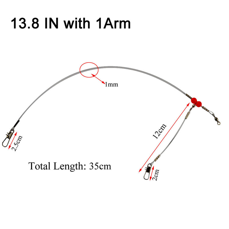 [AUSTRALIA] - Shaddock Fishing 12pcs/Bags White Nylon Fishing Wire Leader Rigs Trace with Swivels,Snaps,Beads, Arms Fishing Lures Tackle Leader Rigging 13.8inch with 1 Arm 