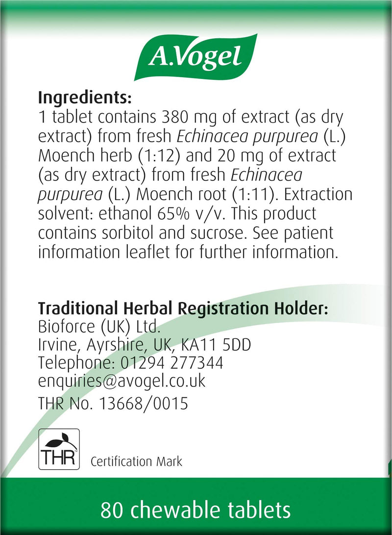 A.Vogel Echinaforce Chewable Cold & Flu Tablets | Relieve Cold & Flu Symptoms | Extracts of Fresh Echinacea | 80 Tablets 80 Count (Pack of 1) - BeesActive Australia