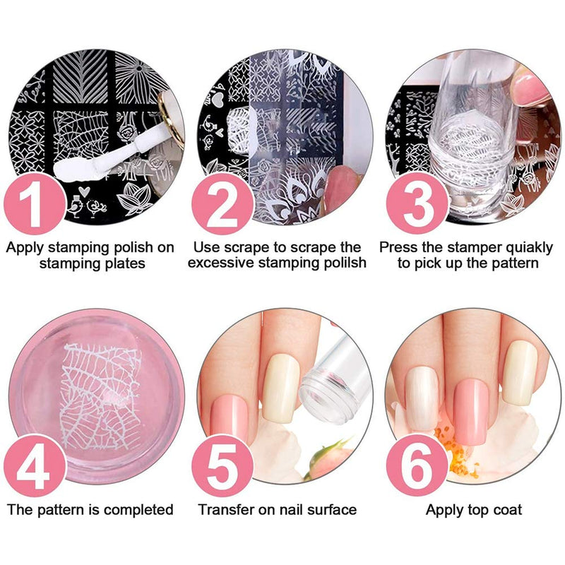 Aoliandatong Nail Stamping Plates Set 10pcs with 1 Stamper and 1 Scraper Flowers, Lace, Geometric Patterns Nail Art Stamping Templates Manicure Tool Kit - BeesActive Australia