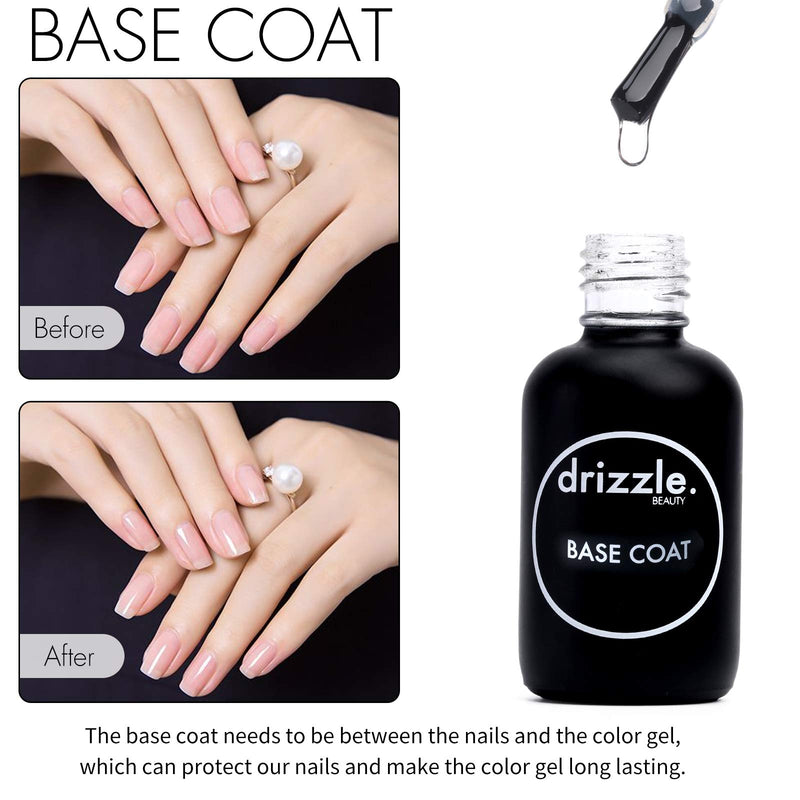 Drizzle Gel Top Coat and Base Coat 15ml 3pcs Set, No Wipe Gel Nail Polish Top Coat and Base Coat Shine Finish and Long Lasting, Soak Off UV LED Gel for Home DIY and Nail Salon for Valentine's Day Gifts - BeesActive Australia