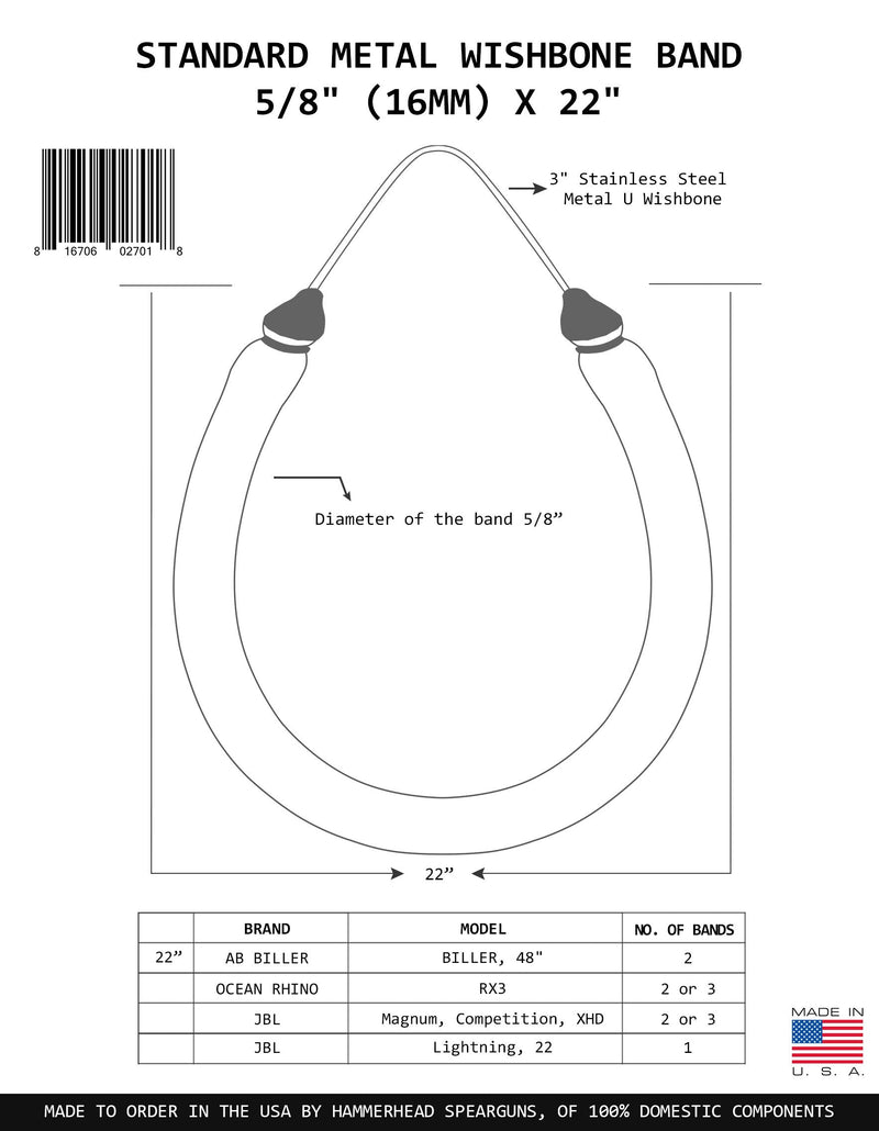 Hammerhead Spearguns 5/8” (16mm) Metal Wishbone Bands for JBL, AB Biller and Ocean Rhino 14" Black - BeesActive Australia
