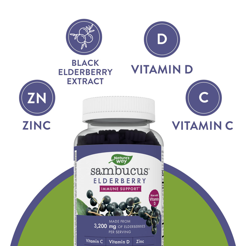 Nature’s Way Sambucus Elderberry Gummies, With Vitamin C, Vitamin D and Zinc, Immune Support for Kids and Adults*, 60 Gummies (Packaging May Vary) 60 Count (Pack of 1) - BeesActive Australia
