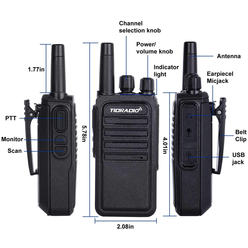 TIDRADIO TD-777S Two Way Radios 2200mAh 2 Way Radio Long Range Walkie Talkies with Earpieces 22CH USB Rechargeable VOX Security Walkie Talkies for Adults for Business(2 Pack) 2 Pack - BeesActive Australia