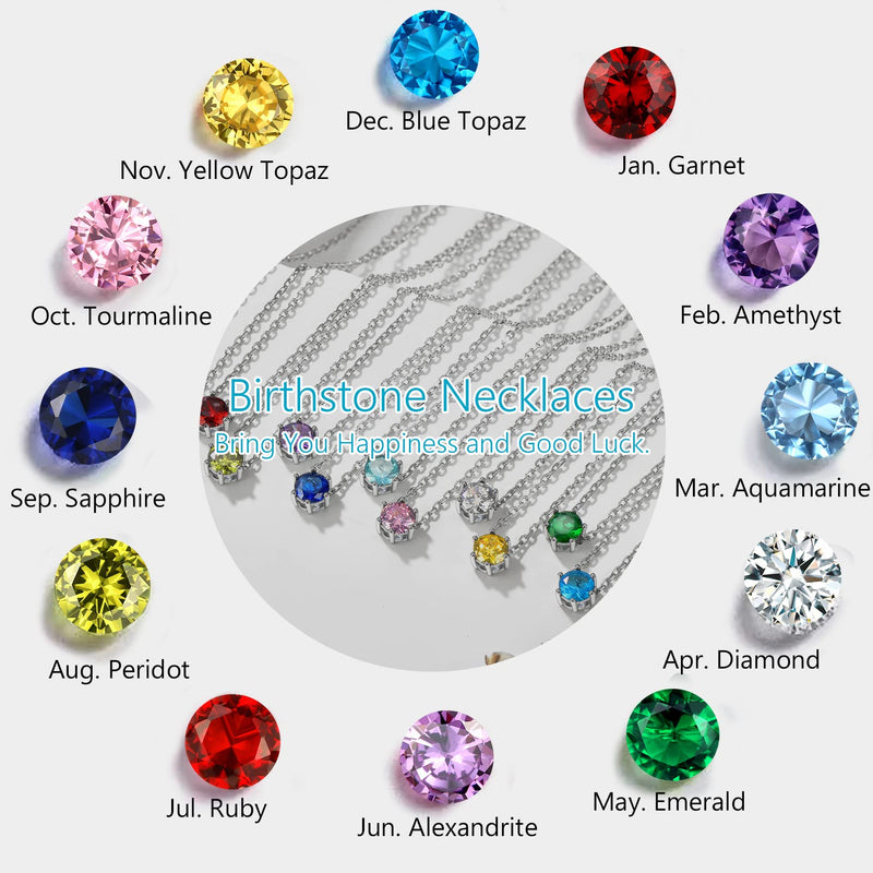PROSILVER 925 Sterling Silver Dainty Necklace for Women Teen Girls, Gorgeous Cubic Zirconia Birthstone Necklace Jan - Dec Available, 16"-18" Adjustable, Come Gift Box 05 May (Emerald) - BeesActive Australia