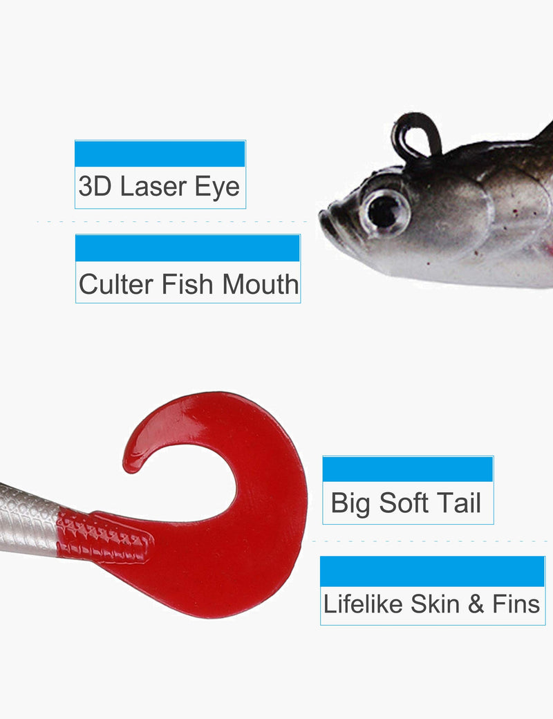 [AUSTRALIA] - Facikono Lures for Bass Jig Head Soft Swimbait, 6-Pack 6 Colors Plastic Bait for Saltwater/Freshwater Fishing 