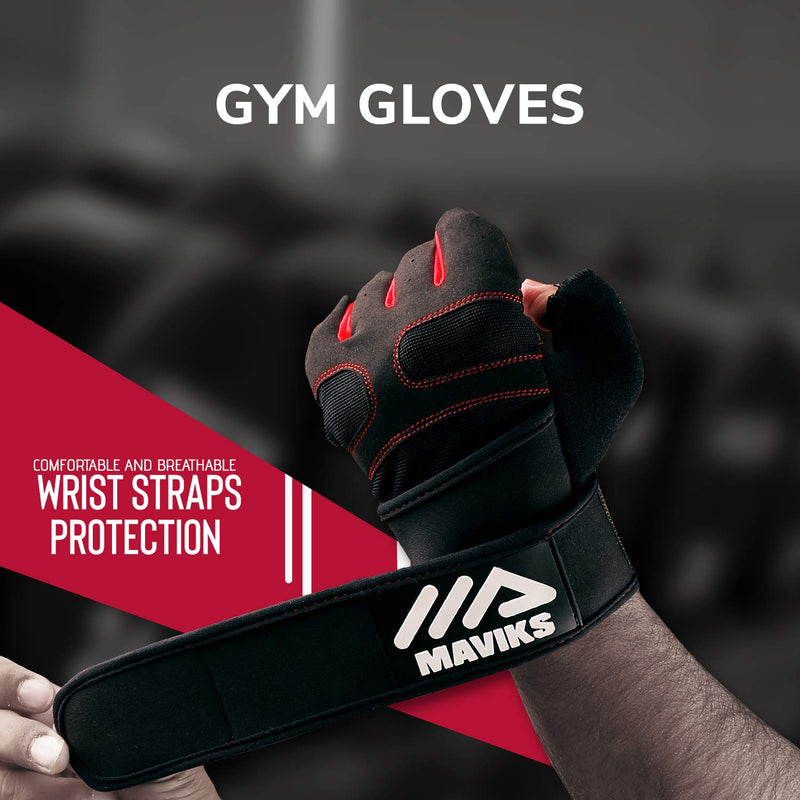 MAVIKS Workout Gloves for Men and Women Weight Lifting Gloves with Wrist Wrap Support for Gym Training Weightlifting Crossfit Pull Ups Exercise Gym Gloves for Ladies X-Large RED - BeesActive Australia