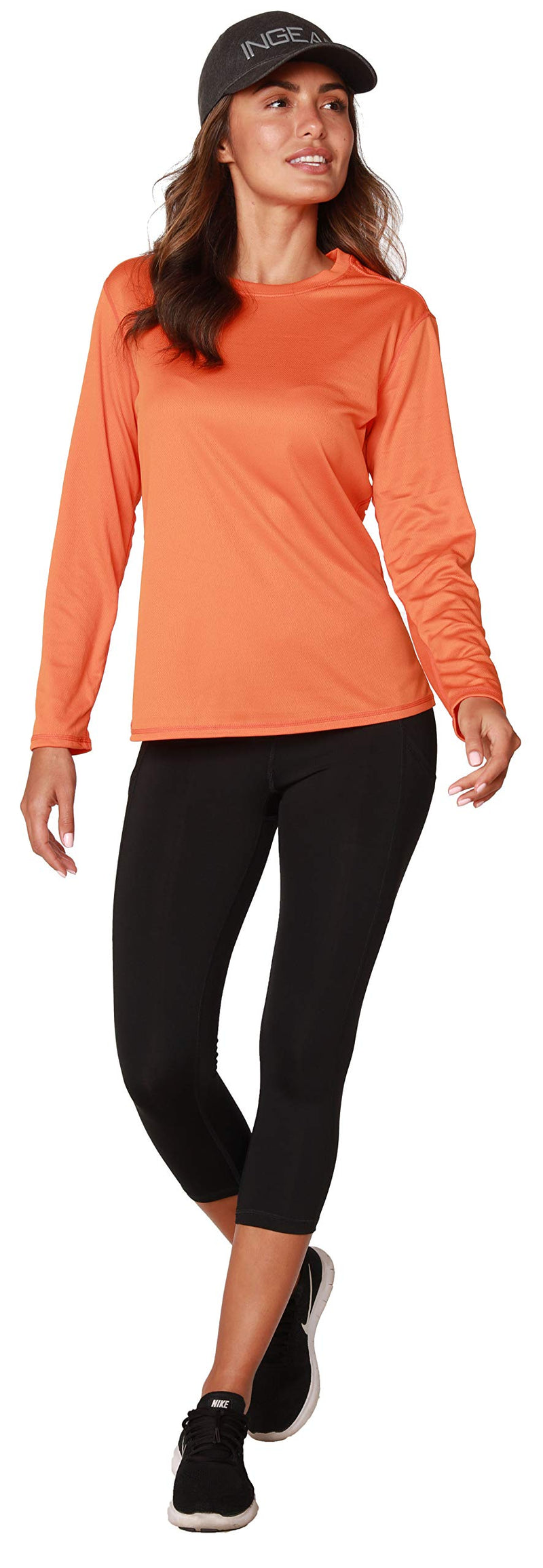 [AUSTRALIA] - INGEAR Women's UPF 50+ UV Sun Protection Outdoor Performance Long Sleeve T-Shirt Moisture Wicking Athletic Shirts Orange Medium 