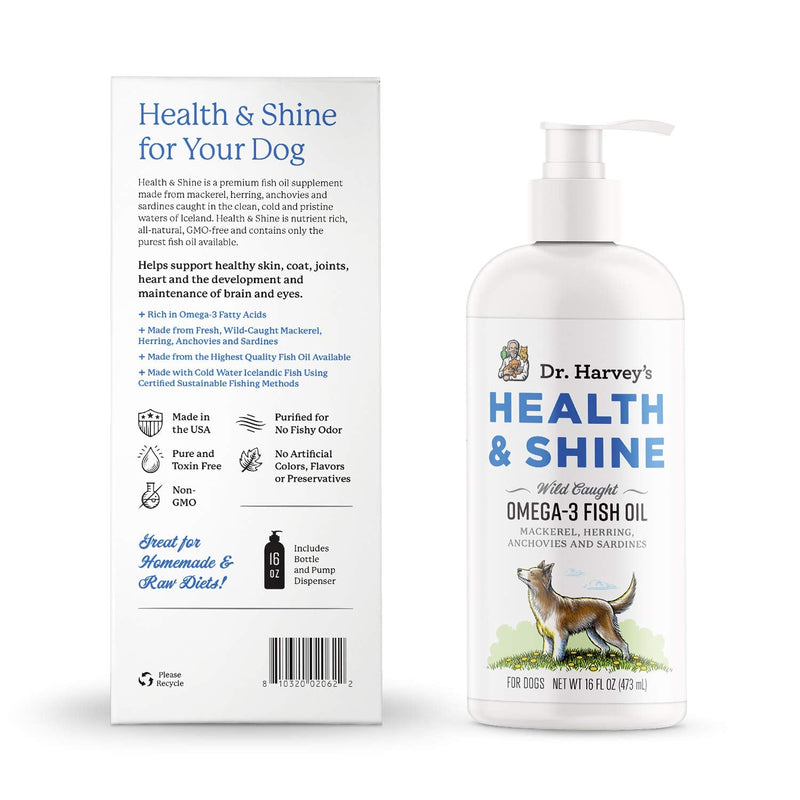 Dr. Harvey's Health & Shine Omega 3 Fish Oil for Dogs from Wild Caught Mackerel, Herring, Anchovies and Sardines - Supports Beautiful Fur, Strong Joints and Itchy Allergy Relief (16 FL OZ) - BeesActive Australia