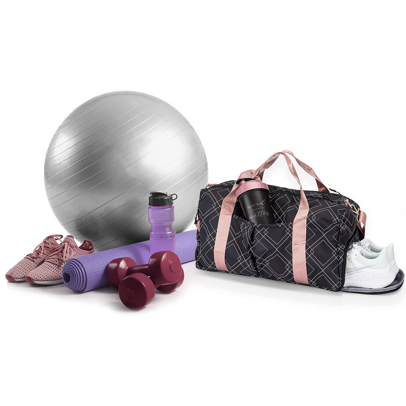 Gym Bag for Women with Shoe Compartment and Wet Pocket | Durable Lightweight Gym Duffle with Motivational Quote and Graphic Designs | Great for Working Out, Travel, and Overnights | Black/Rose - Diamond - BeesActive Australia