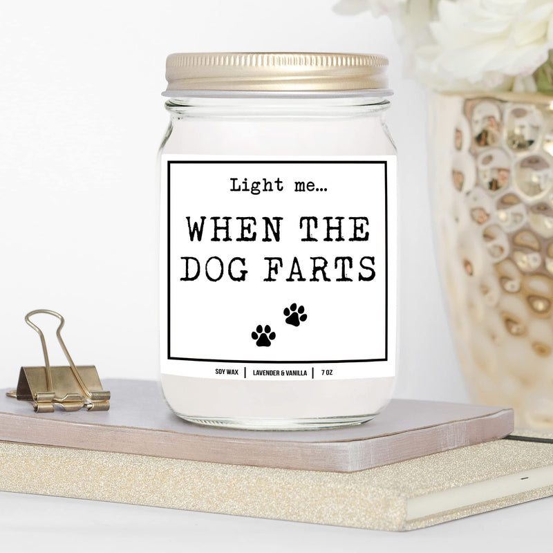 YouNique Designs Light Me When The Dog Farts Dog Candle, 7 Ounces, Dog Mom Gifts for Women, Dog Lovers Gifts for Women, White 7 oz Lavender & Vanilla - BeesActive Australia