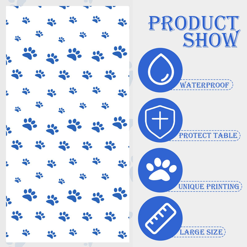 4 Pack Puppy Paw Print Tablecloth, 54x108'' Blue Plastic Disposable Table Cover for Pet Themed Party Decoration for Cat Dog Birthday Party Supplies Lets Pawty Party Supplies 4 Pack - BeesActive Australia