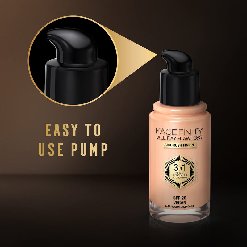 Max Factor Facefinity 3-in-1 All Day Flawless Liquid Foundation, SPF 20 - 45 Warm Almond, 30 ml - BeesActive Australia