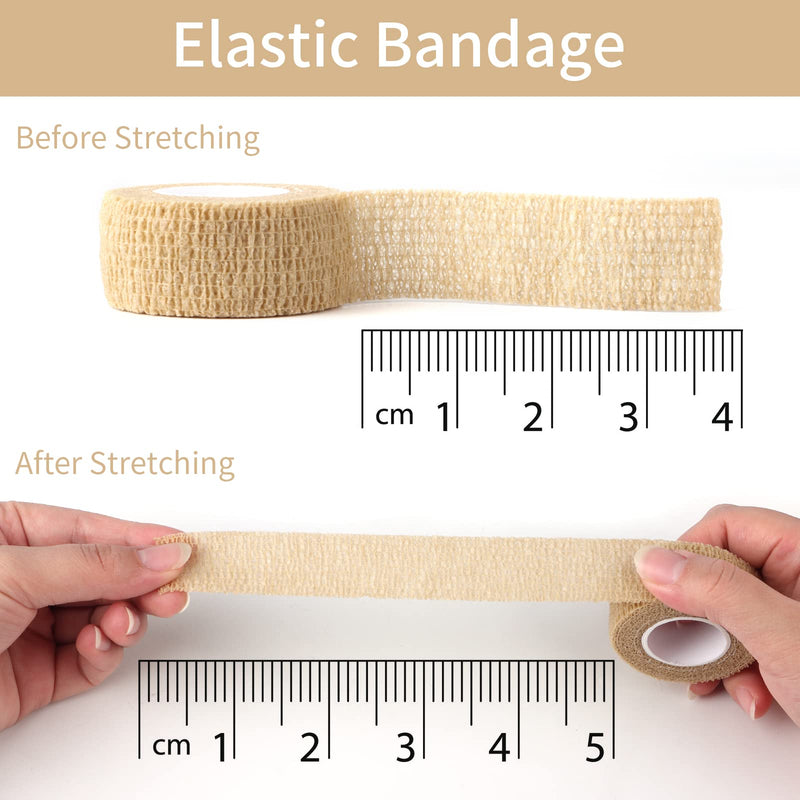 12pc-1 Inch Wide Skin Colour Elastic Self- Adhesive Bandage Finger Tape，First Aid Wrap Bandages, for Wrist and Ankle Sprains & Swelling 12pcs - BeesActive Australia