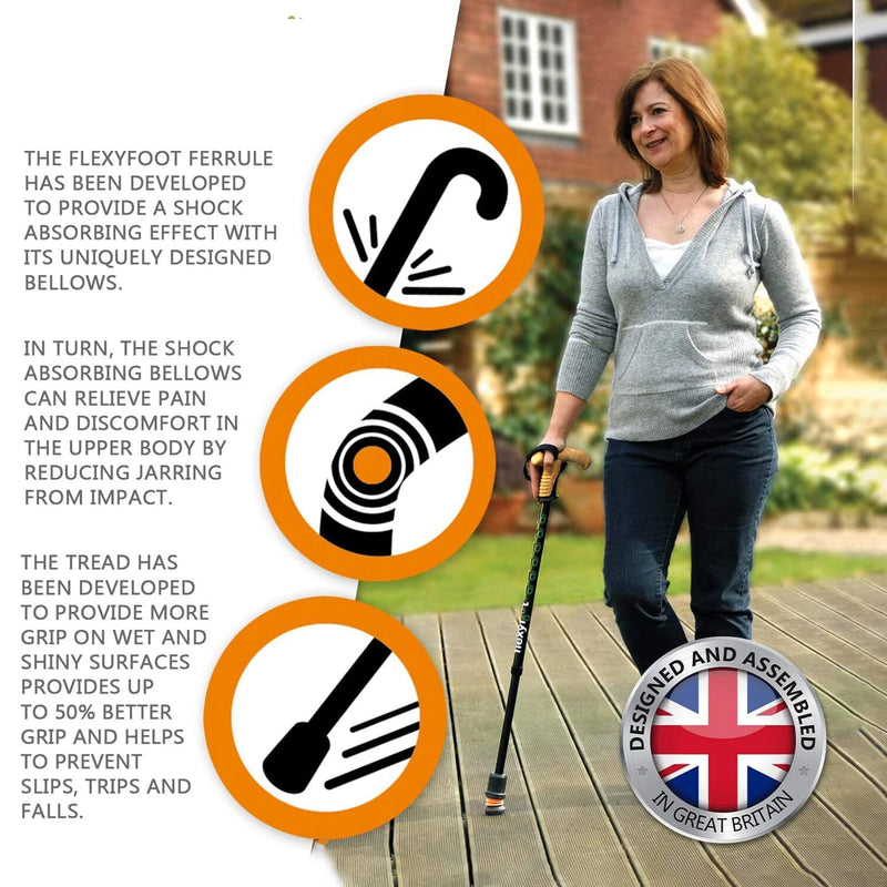 Flexyfoot Shock Absorbing Oval Handle Walking Stick - Improved Comfort, Improved Safety, Improved Grip – Colour: Red Single - BeesActive Australia