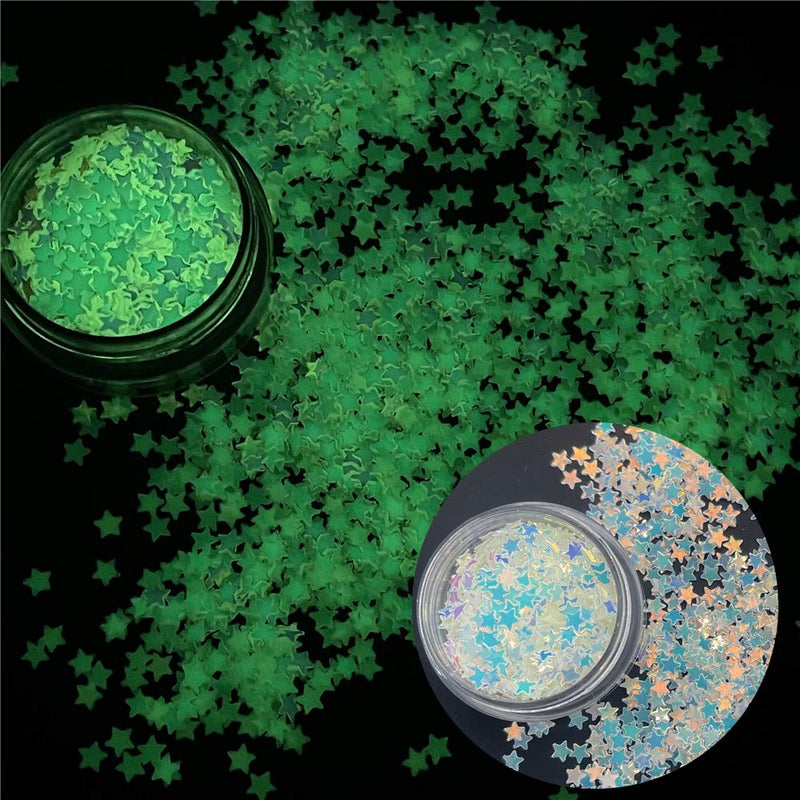 PrettyG 5 Boxes Set Luminous Star Nail Art Glitter Glow in The Dark 3D Holographic Sparky Star Shape Glitter Stickers for Resin DIY Making Art Craft Nail Decoration Accessories Nightclub Makeup Set1 - BeesActive Australia