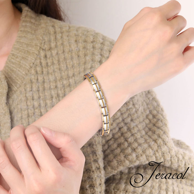 Jeracol Lymphatic Detox Brazaletes Titanium Steel Magnetic Bracelets for Women,Women's Simple Design Ultra Strength(3500 Guass Each) Magnetic Bracelet,Adjustable Size with Sizing Tool in Gift Box. 2X-SG - BeesActive Australia